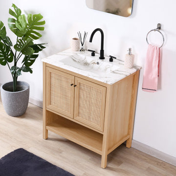 Jasper Rattan Modern Coastal 2-Shelf Bath Vanity Cabinet Only (Sink Basin Not Included)